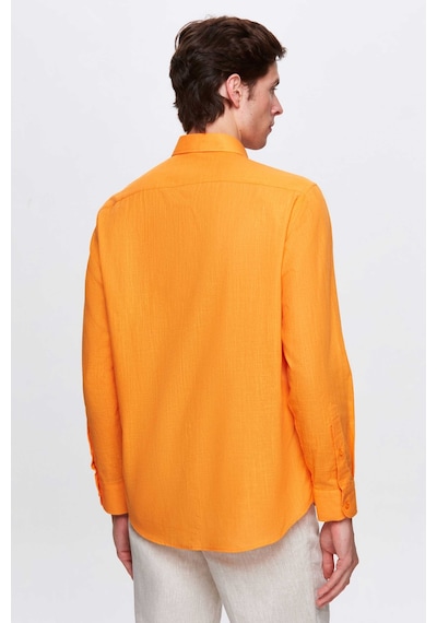 D'S Damat Ds Damat Comfort Açık Turuncu Düğmeli Yaka Rahat Kesim Keten Görünümlü %100 Pamuk Gömlek 2hc02ort64265 6694690