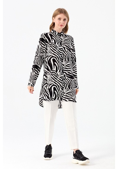 Esswaap Zebra Desenli Tunik Ekru Krem
