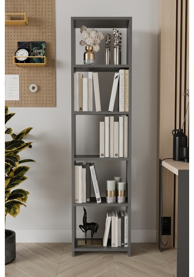 Uludağ 5 Raflı Kitaplık Dekoratif Kitaplık Modern Kitaplık-antrasit Gri