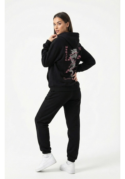 Nevermind Unisex Oversize Hoodie Detaylı Grafik Figür Baskılı Siyah