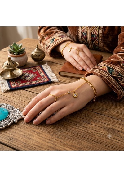 Taş Detaylı Şahmeran Bileklik Lunéa Éclat Hand Chain Çok Renkli