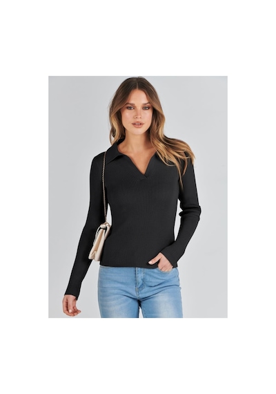 Youknitwear You Penny Polo Yaka Triko Sweater Siyah