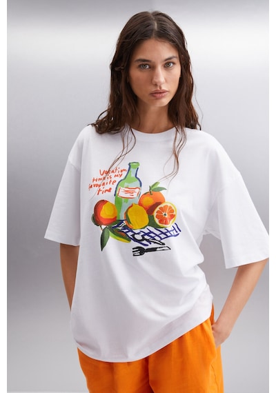 Grımelange Nıtza Kadın %100 Pamuk Oversize Bisiklet Yaka Beyaz T-shirt Grımelange Nıtza Kadın %100 Pamuk Oversize Bisiklet Yaka Beyaz T-shirt
