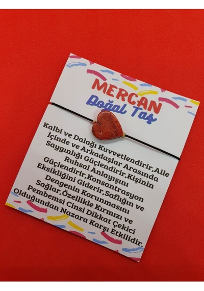 Gümüştel El Sanatları Sertifikalı Mercan Kalp Doğal Taş Bileklik Çok Renkli