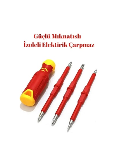 Mucit Home 4 Parça İzoleli Elektrikçi Tornavida Seti Mıknatıslı Yıldız Düz Tornavida Set Tak Çıkar