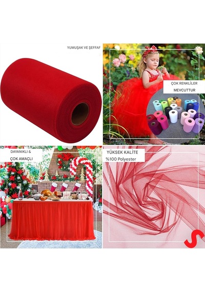 Süsleme Tülü Grek Tül Rulo, 66 Cm X 10 Mt - Kırmızı 0-99