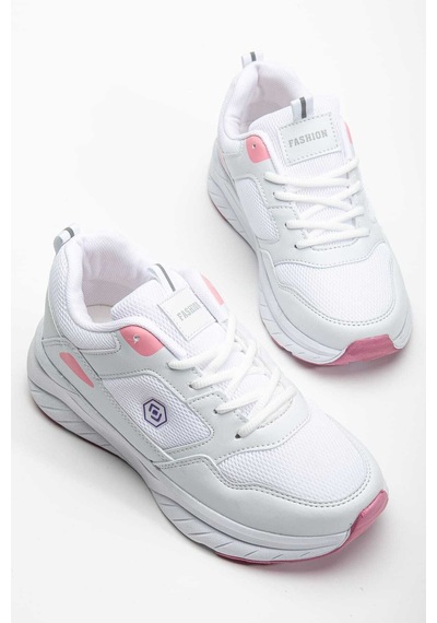 Queen Step Kadın Rahat Tekstil Spor Ayakkabı Step-100 Beyaz - Pembe