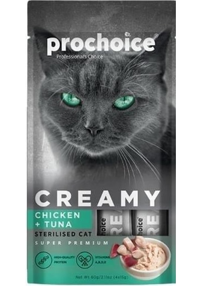 Pro Choice Creamy Kediler İçin Tavuklu Ton Balıklı Sıvı Kedi Ödülü 4 x 15 G