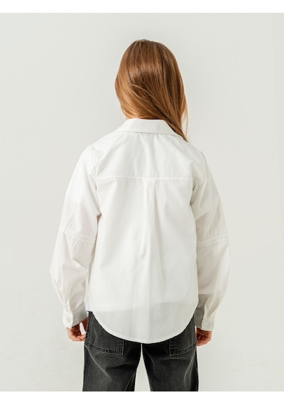 Giyicem Kız Çocuk Cep Dantelli Gömlek T-shirt İkili Takım 1803 Beyaz