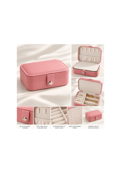 Essentials Collection Cove Pembe Bölmeli Takı Kutusu Yüzük Küpe Kolye Düzenleyici Seyahat Organizeri Pembe Pembe