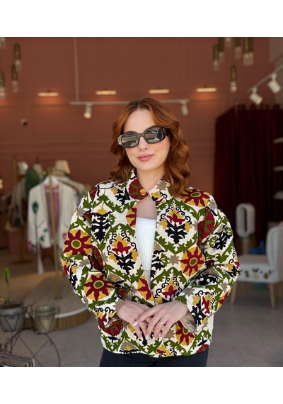 Jasminurgancy Özel Tasarım Etnik Desen Ceket Çok Renkli