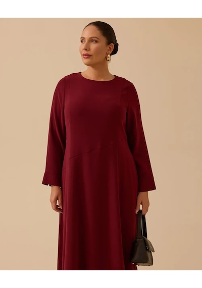 Büyük Beden Basic Midi Elbise Gala-xi Bordo