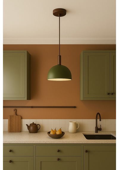 Verde Dome Sarkıt Lamba Sarkıt Lamba-avize - Modern Endüstriyel Mufak Hol Cafe Salon Avize Haki Yeşil