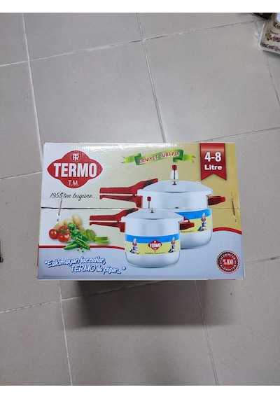 Termo Alüminyum Düdüklü Tencere 8lt Ve 4lt Tek Kapak İki Tencre Gümüş