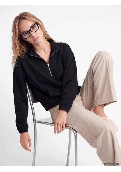 Lcw Young Siyah Oversize Soft Touch Kadın Pijama Üst