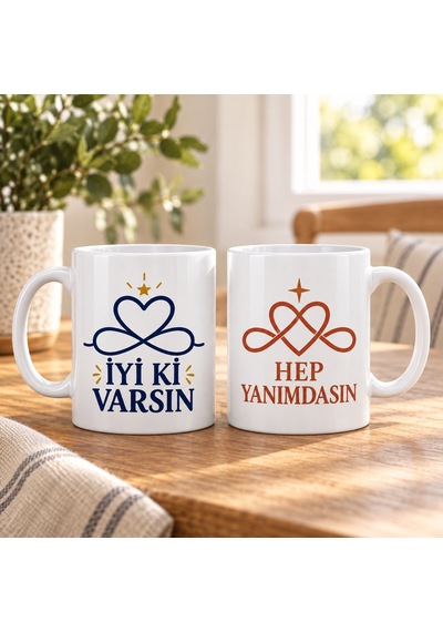 Buradabulabilirsin Dostluk Düğümleri 2'li Porselen Kupa Seti - Model 319 Bbz Çok Renkli