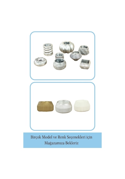 Mumluk Şamdan 3 Adet Tealight Uyumlu Çizgili Model - Gümüş Eskitme