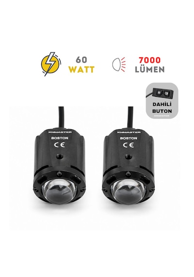 Knmaster Boston 60w 3 Renkli & 3 Modlu Çakar Motosiklet Led Sis Farı 1