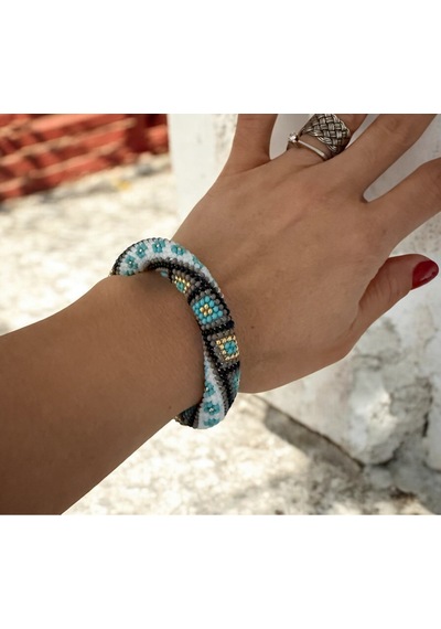 Chichibeads Bohem Rüzgarı El Yapımı Boncuk Kolye Beyaz - Mavi