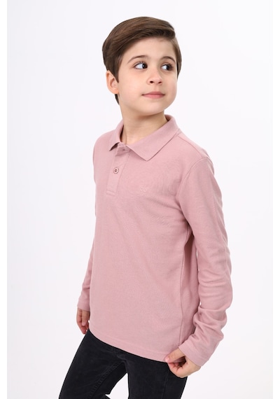 Toontoy Kids Toontoy Unisex Polo Yaka Düğmeli Uzun Kollu Tişört Gülkurusu