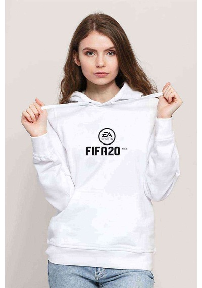 Fıfa 2020 Baskılı Beyaz Kadın Kapşonlu Sweatshirt