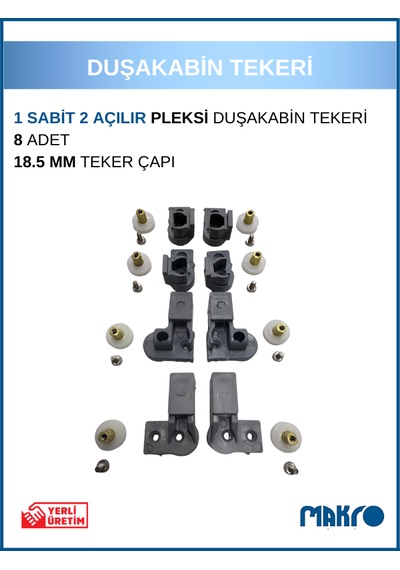Bella Duşakabin 1 Sabit 2 Açılır Duşakabin Tekeri Gri Gri