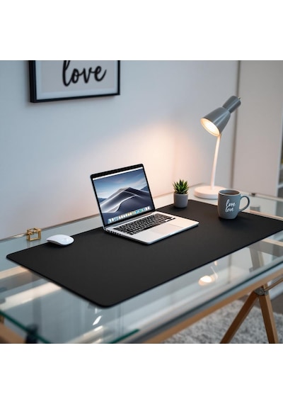 Mouse Pad Siyah Masa Matı 60x60cm Suni Deri Desk Mat Ofis Dekor 60 Cm 60 Cm