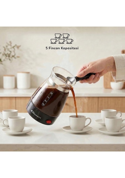 Ckc-340 Fortune Elektrikli Cam Cezve 650w, 0.5 L Kapasite, Paslanmaz Gizli Rezistans, 360 Kablosuz Kullanım, Türk Kahvesi Makinesi