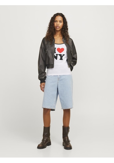 Jack & Jones Kadin Gögüs Baskili U Yaka Askili Bluz - Gigi - 12281214 Bright White