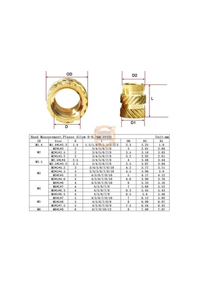 M5 9x7 Mm İnsert Çakma Somun - 3d Baskı Pirinç Somun Od:7 Mm L:9 Mm 50 Adet