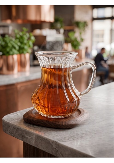 Lüks Detaylı Kulplu Cam Çay Bardağı Seti 6 Kişilik 150 Ml Beyaz