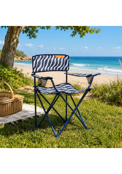Living Zebra Desen Kamp Sandalyesi - Lacivert - 50x50x78 Cm Çok Renkli