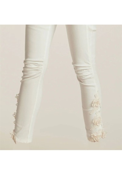 BULALGİY Kadın Kırık Beyaz Skinny Dantel Pantolon - BGA653058