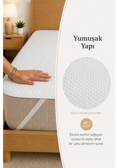 Sıvı Geçirmez 4 Köşe Lastikli Yatak Alezi Nefes Alan Mikrofiber Yatak Koruyucu Alez Beyaz Beyaz