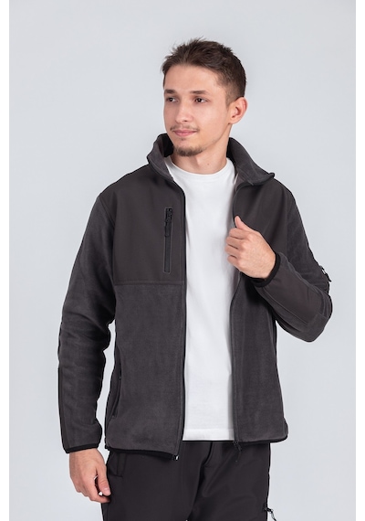 Vatan Tekstil Slim Fit Erkek Tam Fermuarlı Dik Yaka 4 Cepli Polar Softshell Garnili Gri