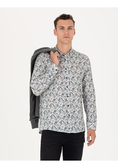 Pierre Cardin Erkek Koyu Mint Desenli Gömlek 50276458-vr152 Mint