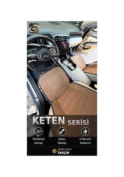 Fiat Egea Cross 2020-2026 Ön Ve Arka Koltuk Terletmez Dolgulu Keten Koltuk Minder / Kılıf Set Kahverengi