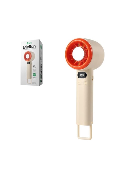 Feny Fn-f40 Krem-turuncu Kademeli Ultra Sessiz Led Göstergeli Şarjlı 1800mah Turbo Mini El Fanı