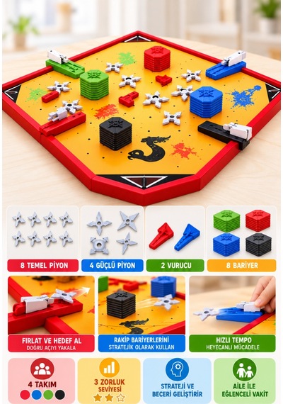 Shuriken Arena Eğlenceli Ninja Atış Oyunu 26 Cm 4 Takımlı 3 Zorluk Seviyeli 23 Parça Oyuncak Set