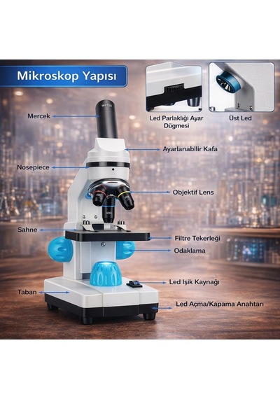 Artnest Profesyonel 2000x Zoom Dijital Biyolojik Mikroskop Hd Monoküler 2mp Elektronik Lens