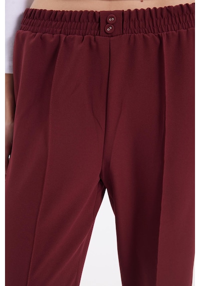 Tudors Kadın Relax Fit Rahat Kesim Yüksel Bel Düz Paça Beli Lastikli Bordo Pantolon-41935 Bordo