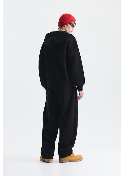 Süslü Düğme Sweatshirt Ve Barrel Fit Eşofman Takım Siyah