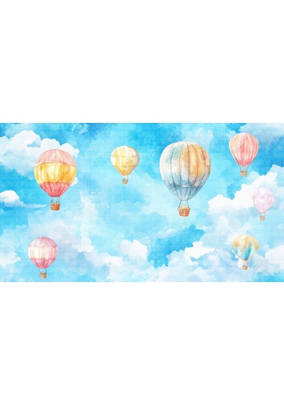 Suluboya Gökyüzünde Balonlar Çocuk Odası Poster Duvar Kağıdı