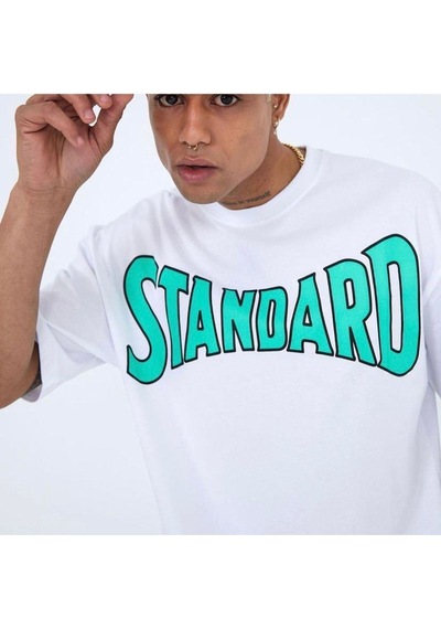 Flood Of Style Erkek Beyaz Standard Baskılı Oversize Bisiklet Yaka Tshirt