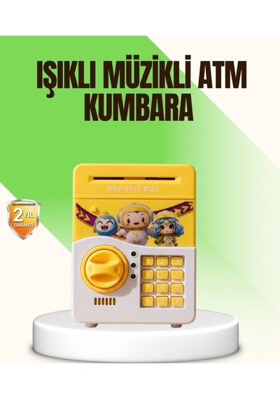 Sarı Elektronik Şifreli Atm Görünümlü Çocuk Kumbarası