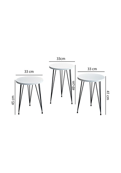 3'lü Zigon Sehpa Yuvarlak Model Zigon Sehpa Metal Tel Ayak Beyaz