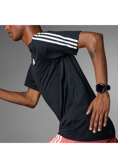 Adidas Own The Run 3 Stripes Erkek Siyah Yuvarlak Yaka Tişört IQ3834