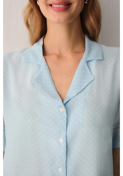 Suwen Cute Gömlek Yaka Pijama Takımı Sh26501660b956 Mavi