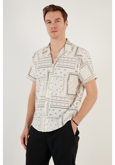 Buratti Pamuklu Regular Fit Kısa Kollu Erkek Gömlek Cf24S117514 Bej