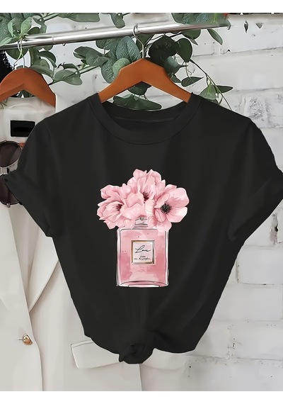 Uyguntarz Unisex Parfüm Detaylı Baskılı Tasarım Tshirt Siyah